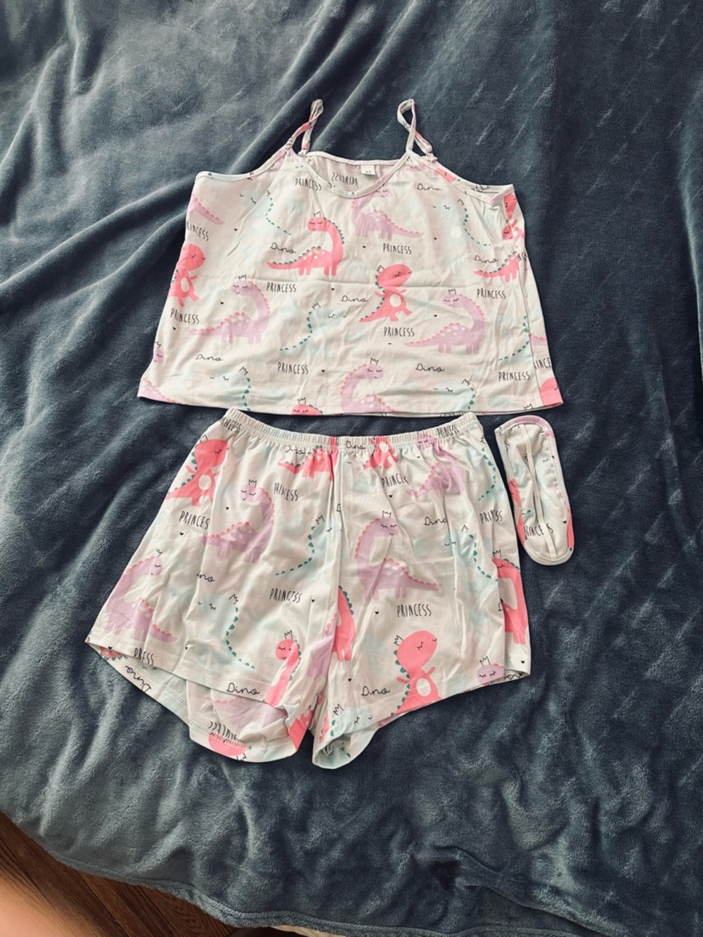 Prince Pink & Light Pink Dinosaur Print Camisole Pajama Set with Eye Mask